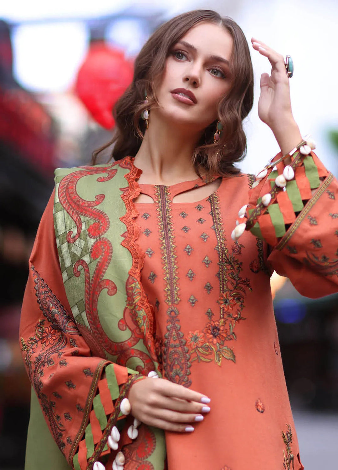 Poshima by Charizma Embroidered Leather Peach Suit Unstitched 3 Piece PS4-01 - Winter Collection