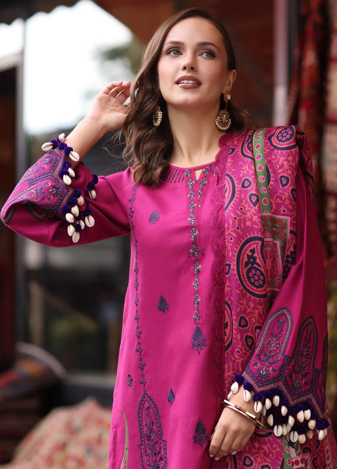 Poshima by Charizma Embroidered Leather Peach Suit Unstitched 3 Piece PS4-02 - Winter Collection