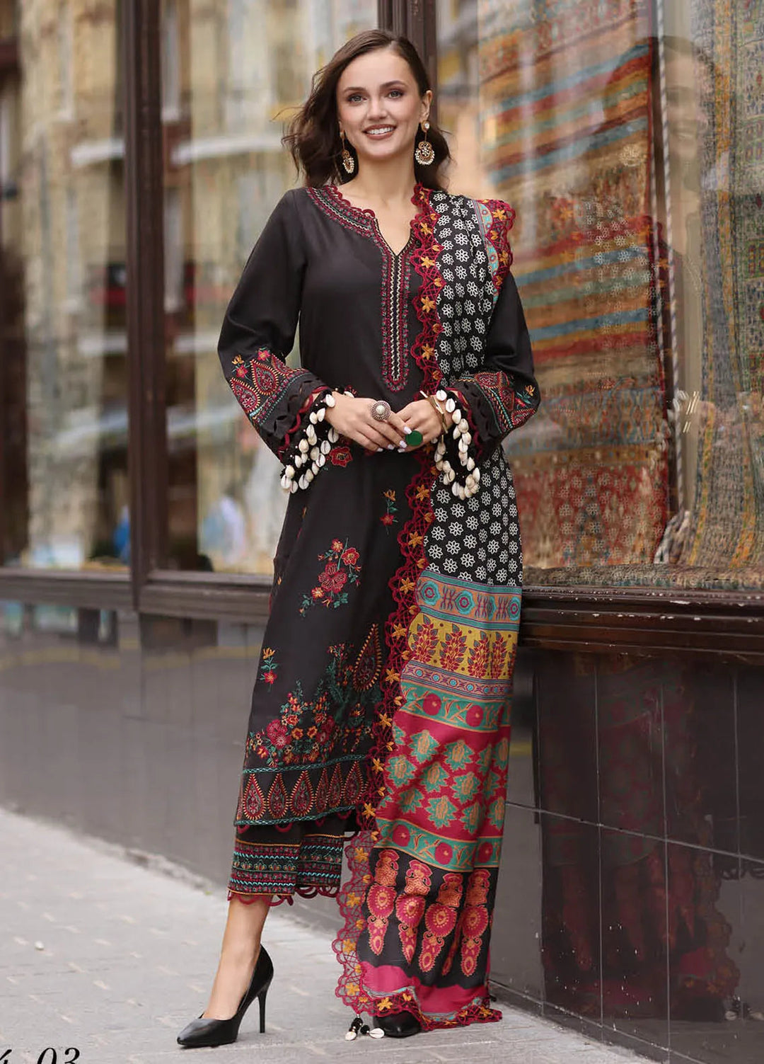 Poshima by Charizma Embroidered Leather Peach Suit Unstitched 3 Piece PS4-03 - Winter Collection