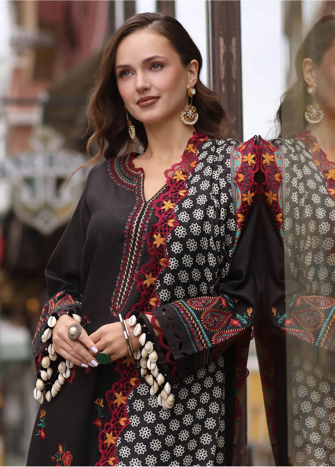 Poshima by Charizma Embroidered Leather Peach Suit Unstitched 3 Piece PS4-03 - Winter Collection