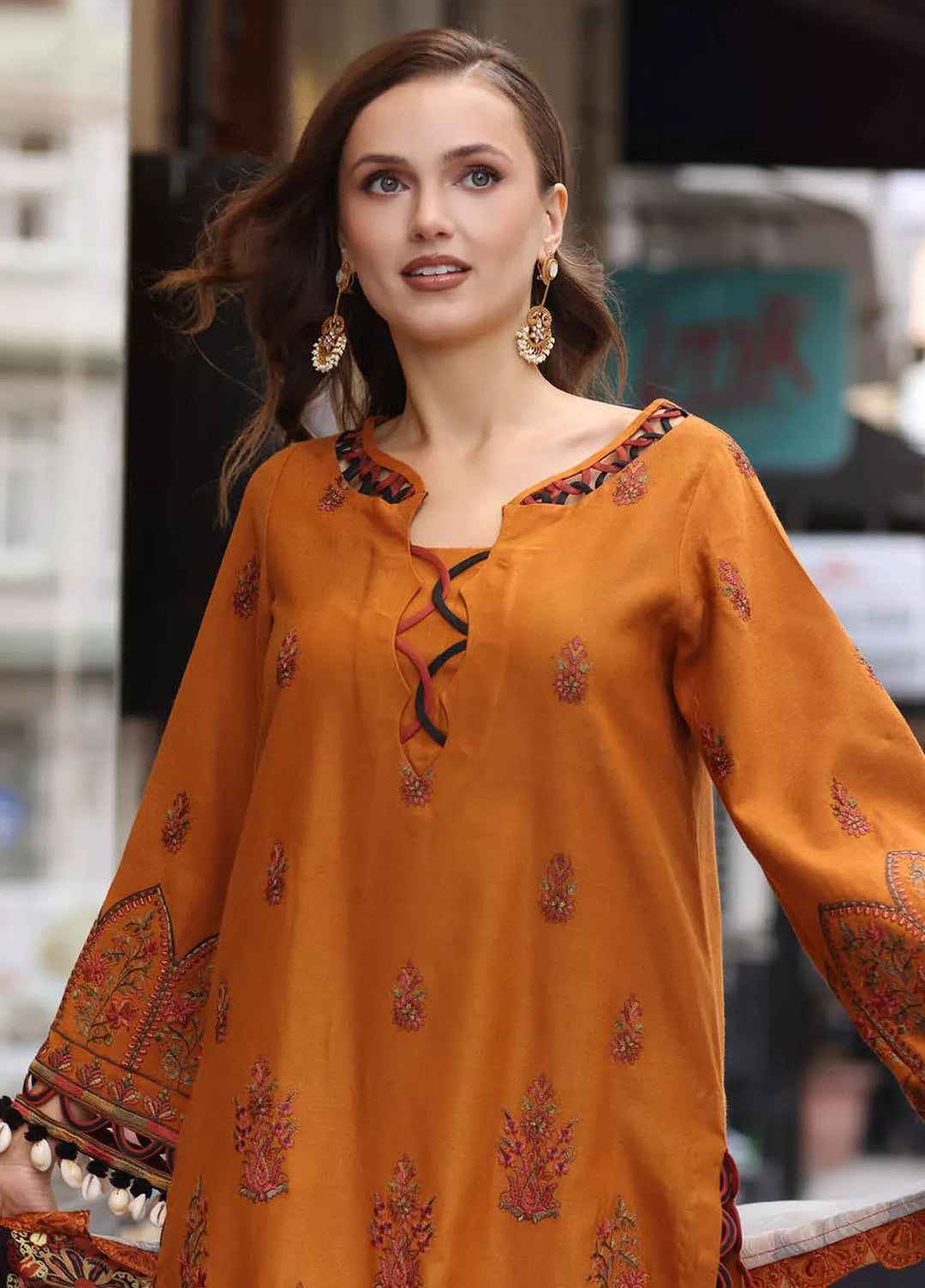 Poshima by Charizma Embroidered Leather Peach Suit Unstitched 3 Piece PS4-04 - Winter Collection