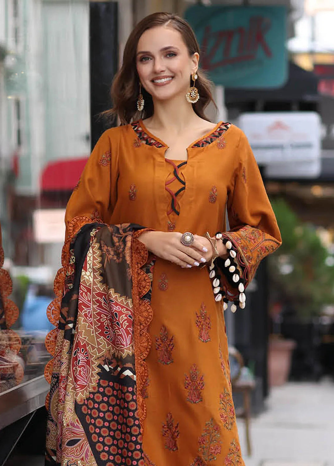 Poshima by Charizma Embroidered Leather Peach Suit Unstitched 3 Piece PS4-04 - Winter Collection