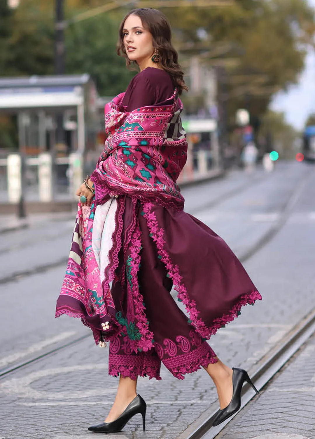 Poshima by Charizma Embroidered Leather Peach Suit Unstitched 3 Piece PS4-05 - Winter Collection