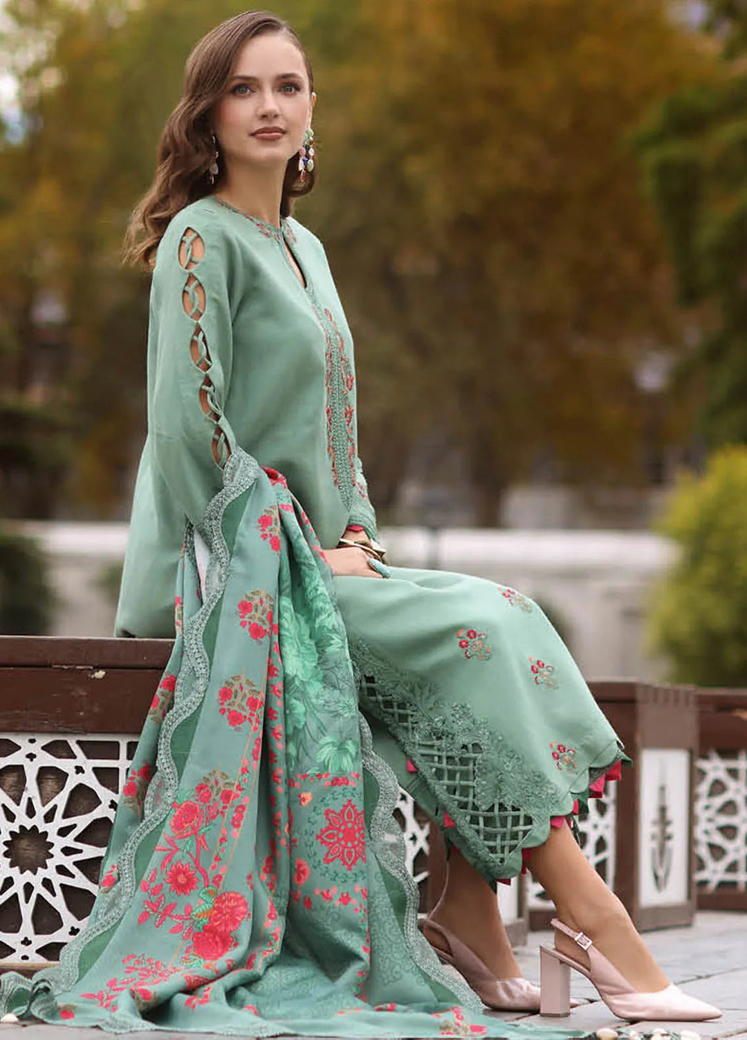 Poshima by Charizma Embroidered Leather Peach Suit Unstitched 3 Piece PS4-06 - Winter Collection