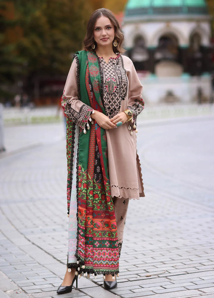 Poshima by Charizma Embroidered Leather Peach Suit Unstitched 3 Piece PS4-07 - Winter Collection