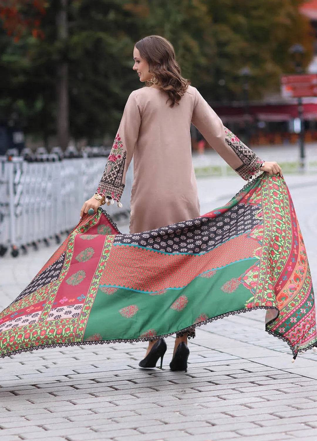 Poshima by Charizma Embroidered Leather Peach Suit Unstitched 3 Piece PS4-07 - Winter Collection