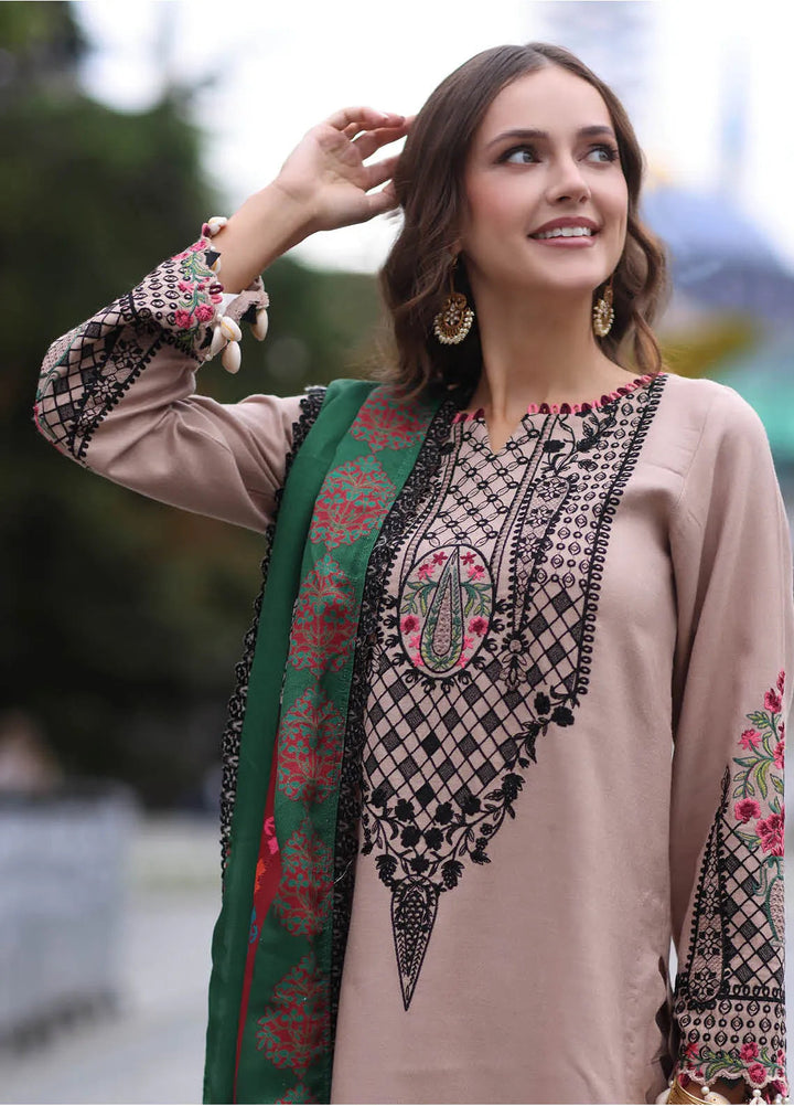 Poshima by Charizma Embroidered Leather Peach Suit Unstitched 3 Piece PS4-07 - Winter Collection