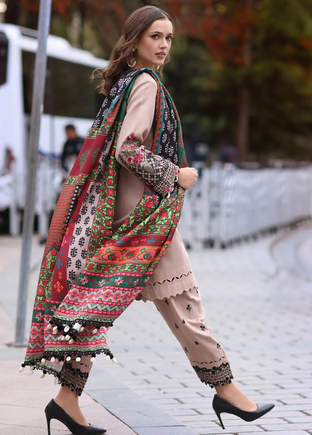 Poshima by Charizma Embroidered Leather Peach Suit Unstitched 3 Piece PS4-07 - Winter Collection