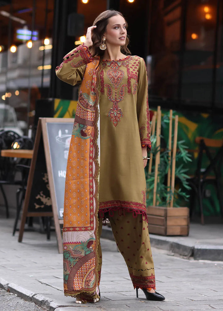 Poshima by Charizma Embroidered Leather Peach Suit Unstitched 3 Piece PS4-08 - Winter Collection
