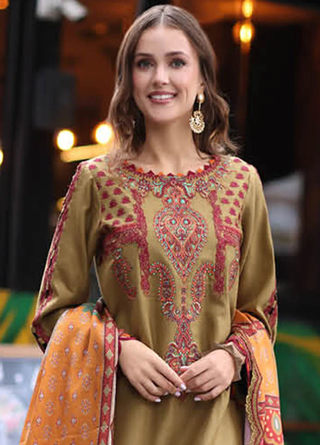 Poshima by Charizma Embroidered Leather Peach Suit Unstitched 3 Piece PS4-08 - Winter Collection