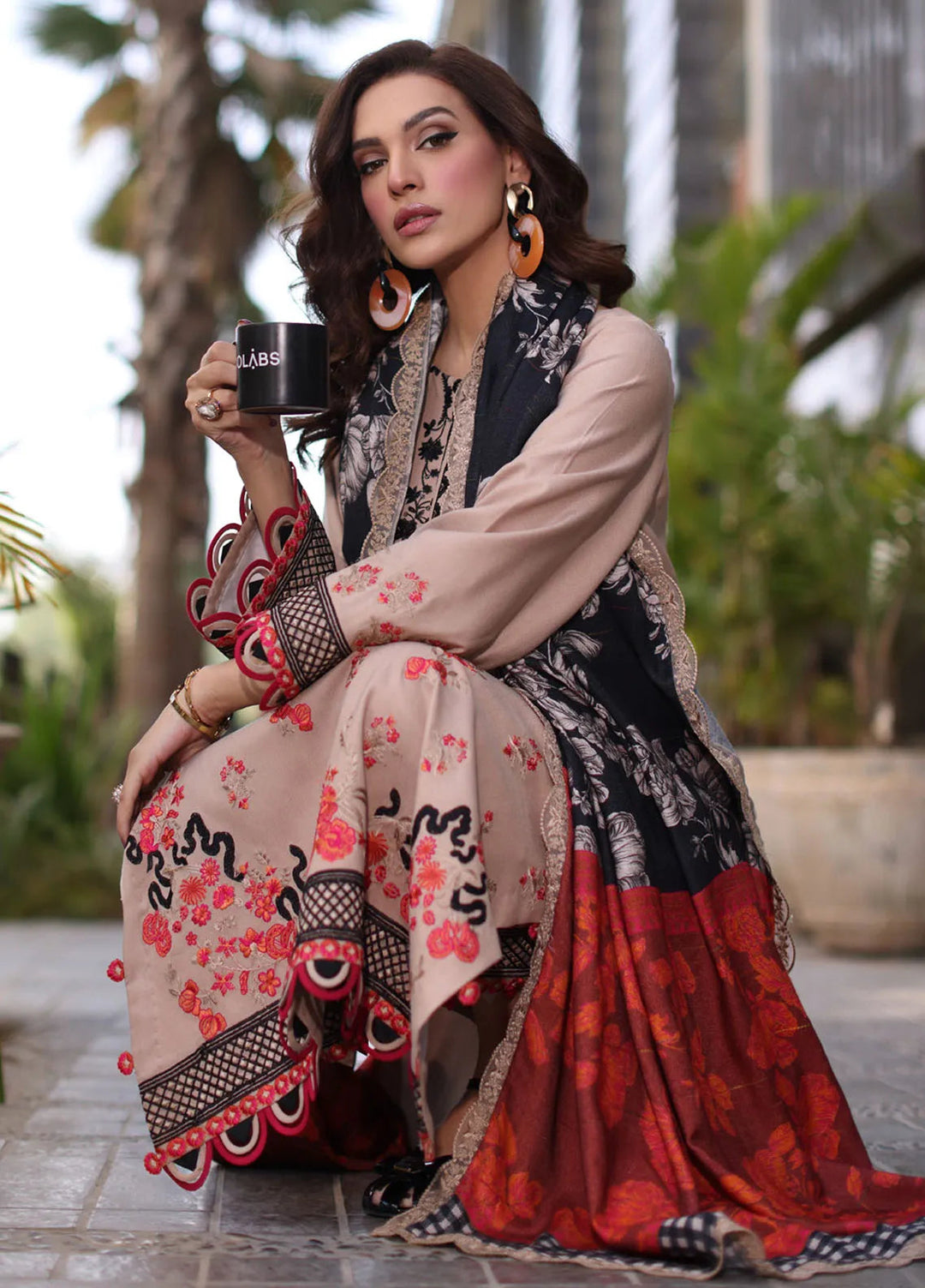 Poshima by Charizma Embroidered Leather Peach Suits Unstitched 3 Piece CRZ24PS PS4-10 - Winter Collection