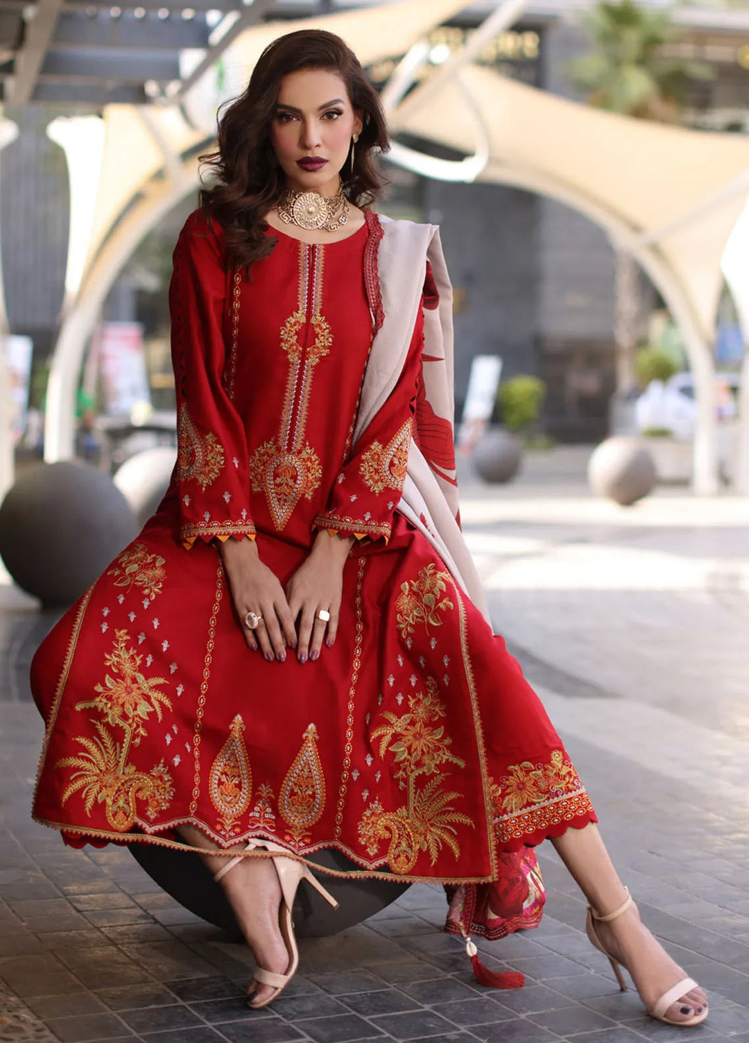 Poshima by Charizma Embroidered Leather Peach Suits Unstitched 3 Piece CRZ24PS PS4-13 - Winter Collection