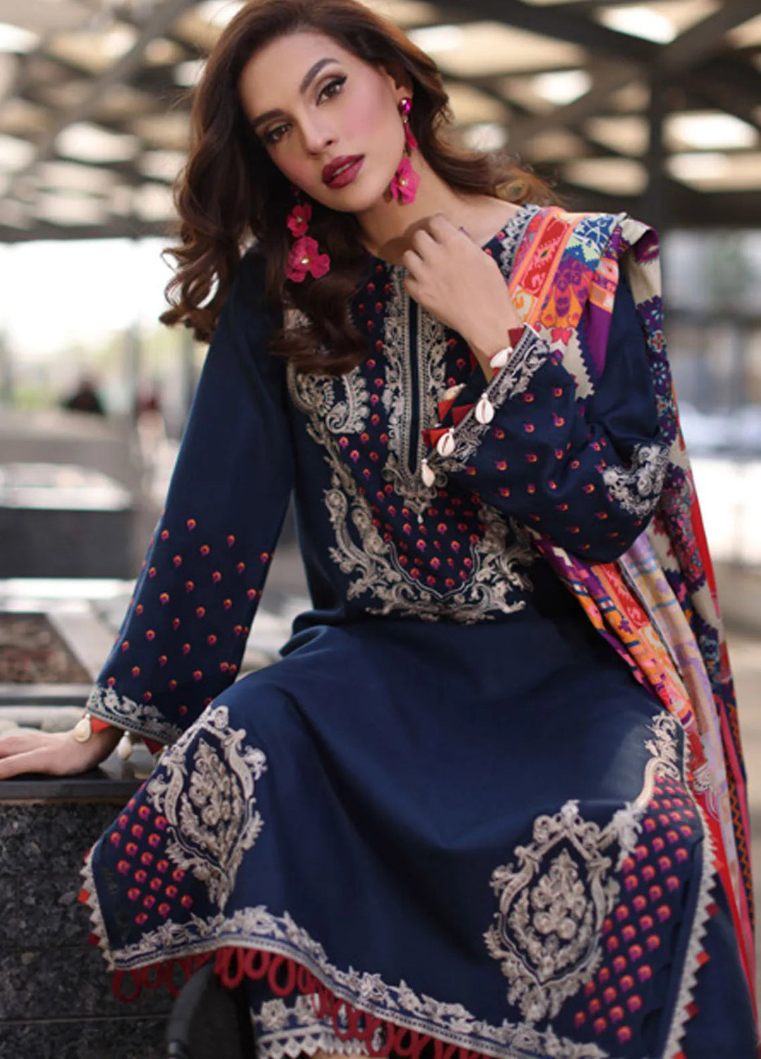 Poshima by Charizma Embroidered Leather Peach Suits Unstitched 3 Piece CRZ24PS PS4-14 - Winter Collection