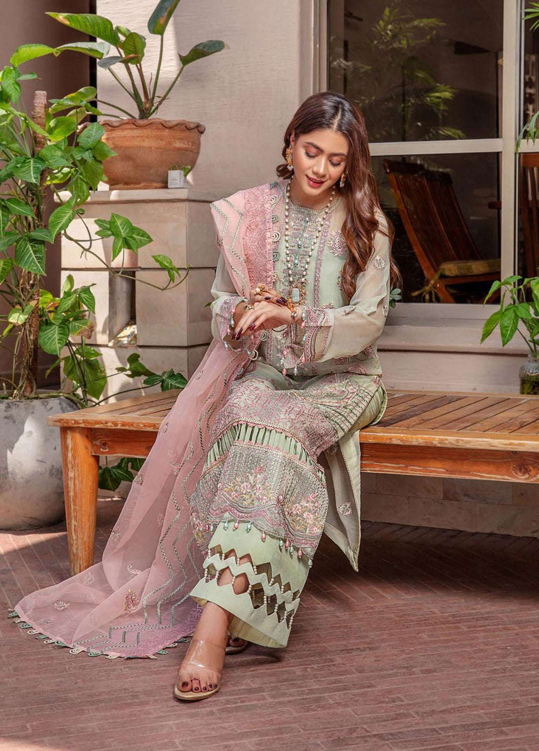 Preesha By Humdum Embroidered Chiffon Suits Unstitched 3 Piece HD22P 02 - Luxury Collection