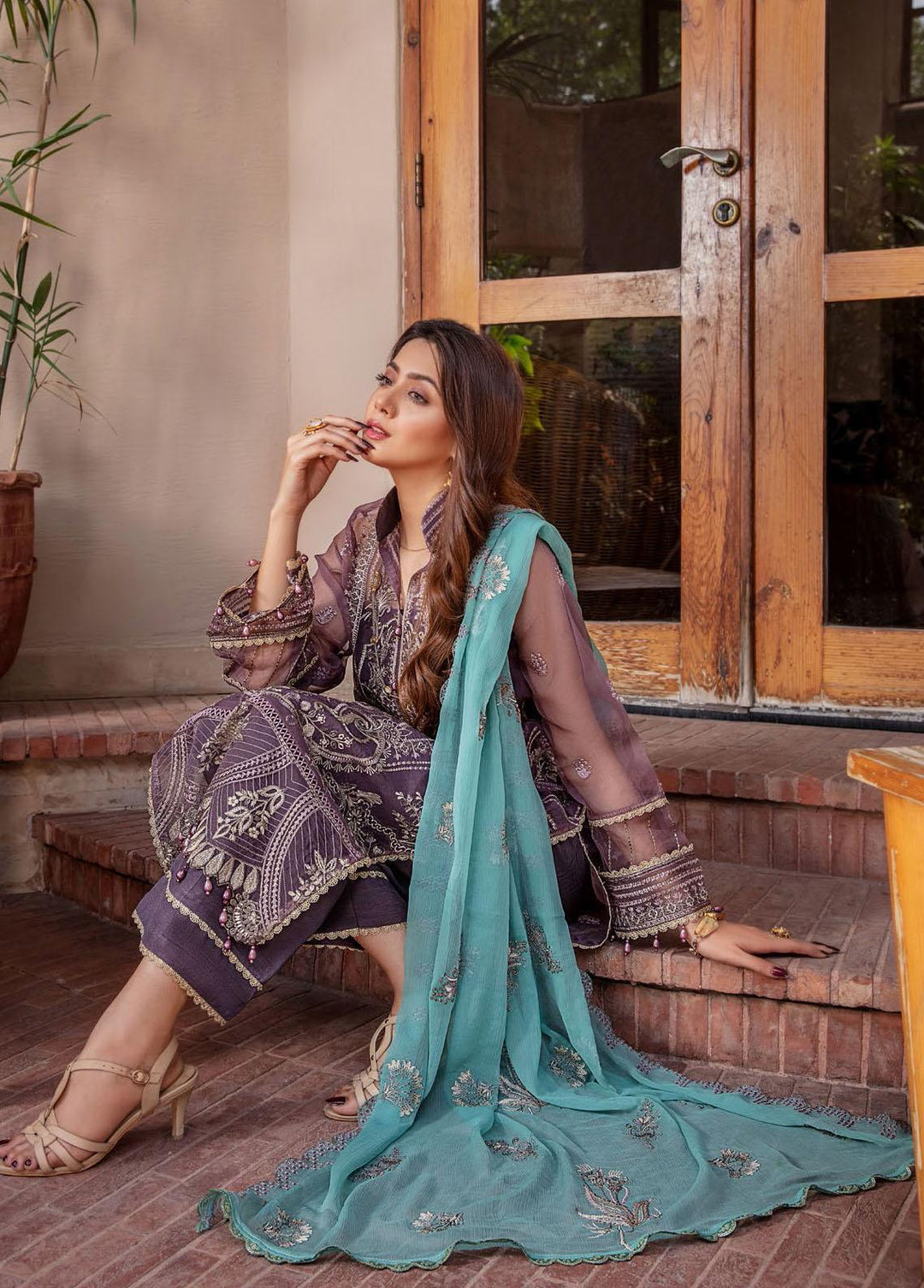 Preesha By Humdum Embroidered Organza Suits Unstitched 3 Piece HD22P 03 - Luxury Collection