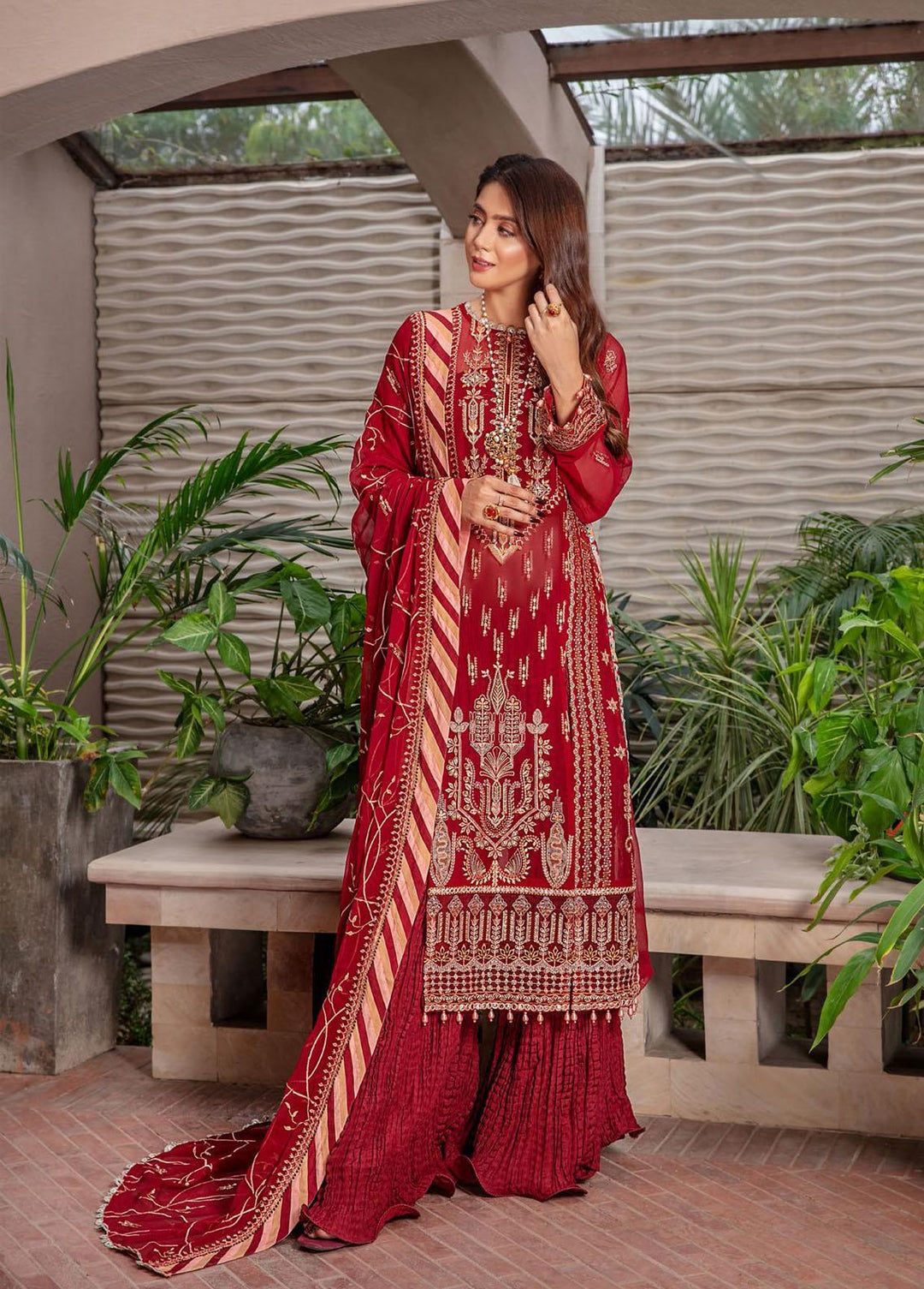 Preesha By Humdum Embroidered Chiffon Suits Unstitched 3 Piece HD22P 05 - Luxury Collection