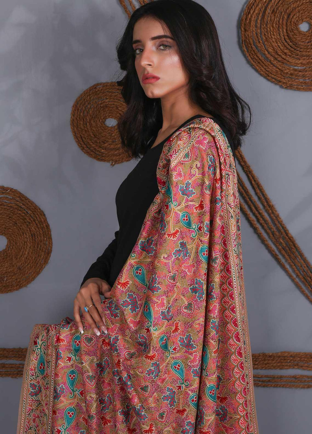 Sanaulla Exclusive Range Embroidered Pashmina  Shawl SU21PS 324055 - Pashmina Shawls