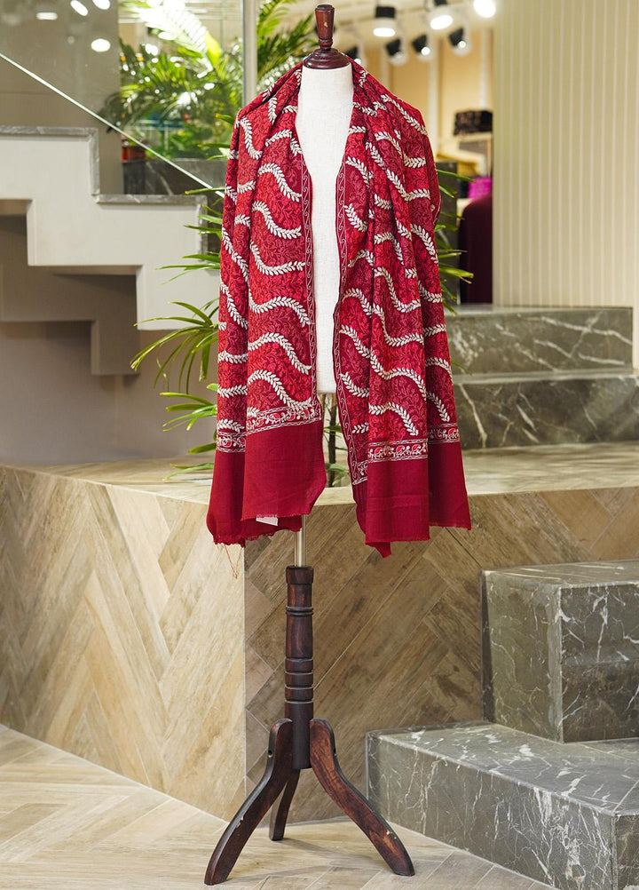Sanaulla Exclusive Range  Pashmina  Shawls AKP-23 Red-2 - Pashmina Shawls
