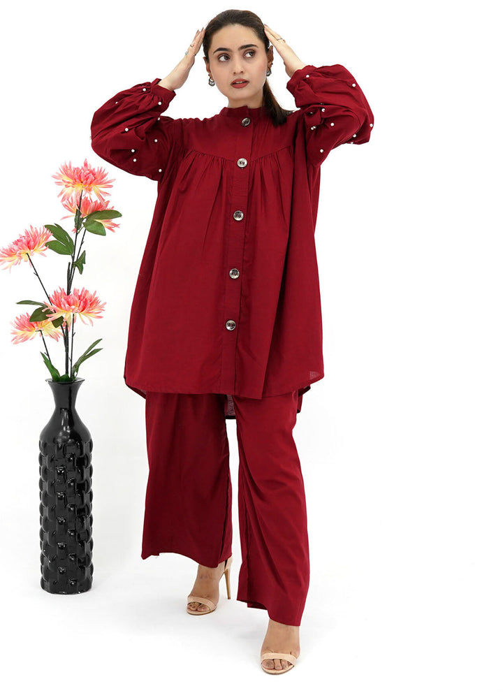 Pret Bee Pret Embroidered Cotton 2 Piece Meroon