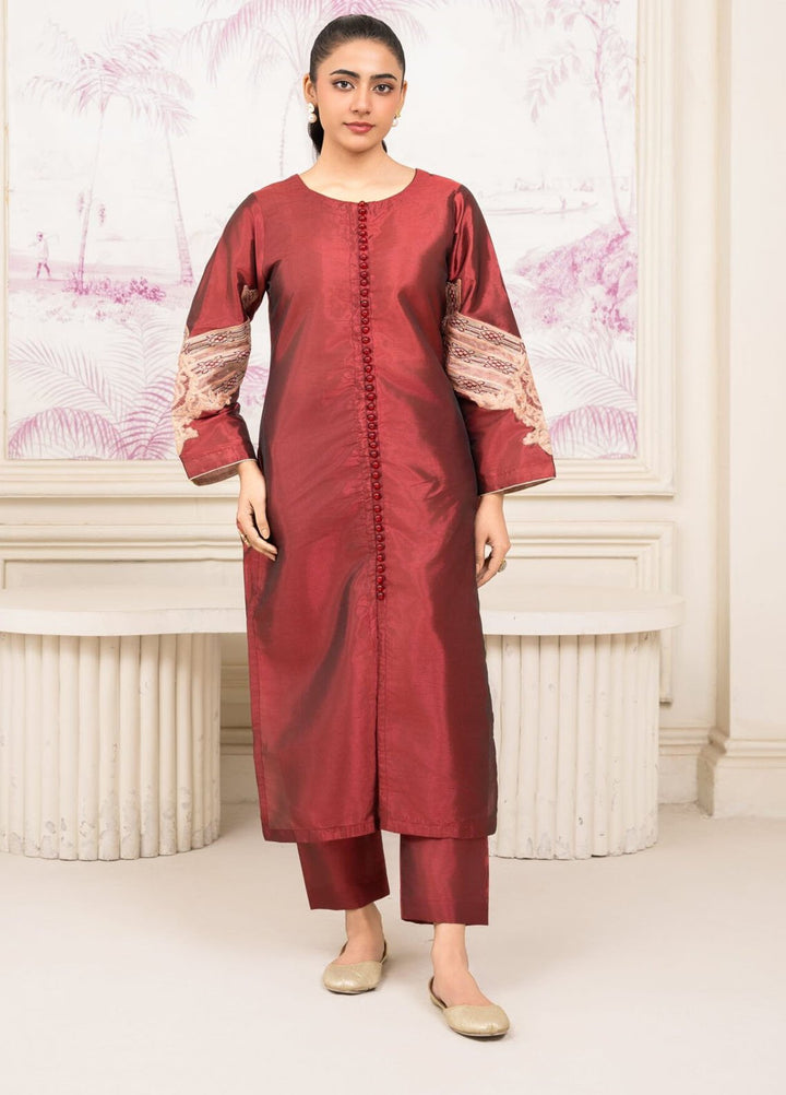 Pret Bee Pret Embroidered Silk 2 Piece Maroon Silk