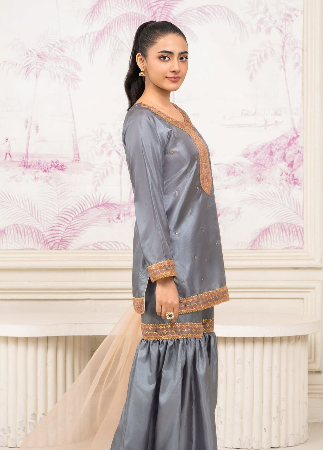 Pret Bee Pret Embroidered Silk 3 Piece Gharara