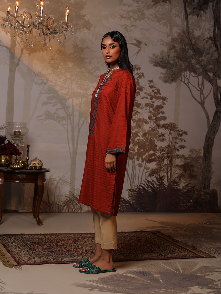 Salitex Women Embroidered Yarn Dyed 1 Piece Shirt WRTSBA23AL19 - Winter Collection