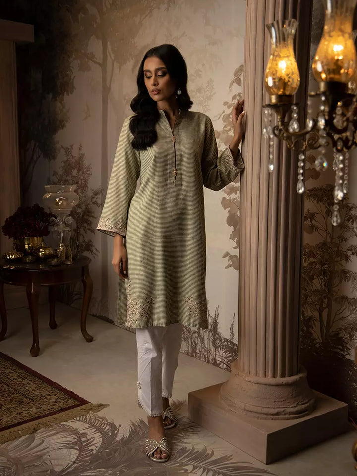 Salitex Women Embroidered Yarn Dyed 1 Piece Shirt WRTSBA23AL5 - Winter Collection