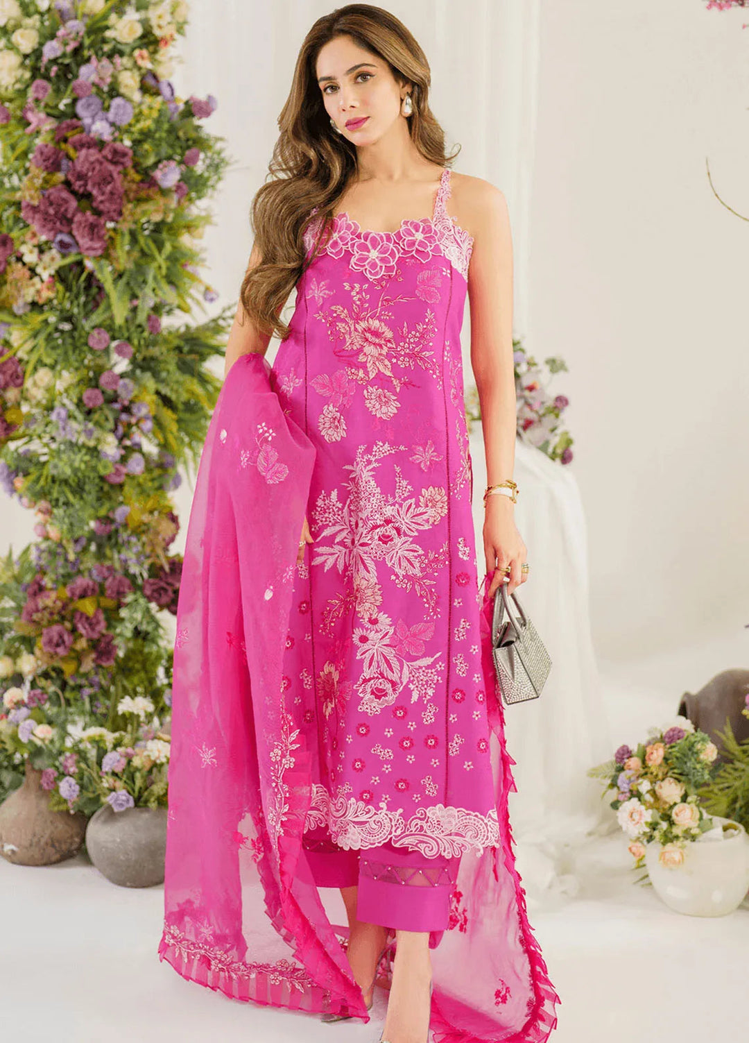 Pretty In Pink By Asifa And Nabeel Embroidered Lawn Suit Unstitched 3 Piece AN24L PP-2 Carnation - Summer Collection