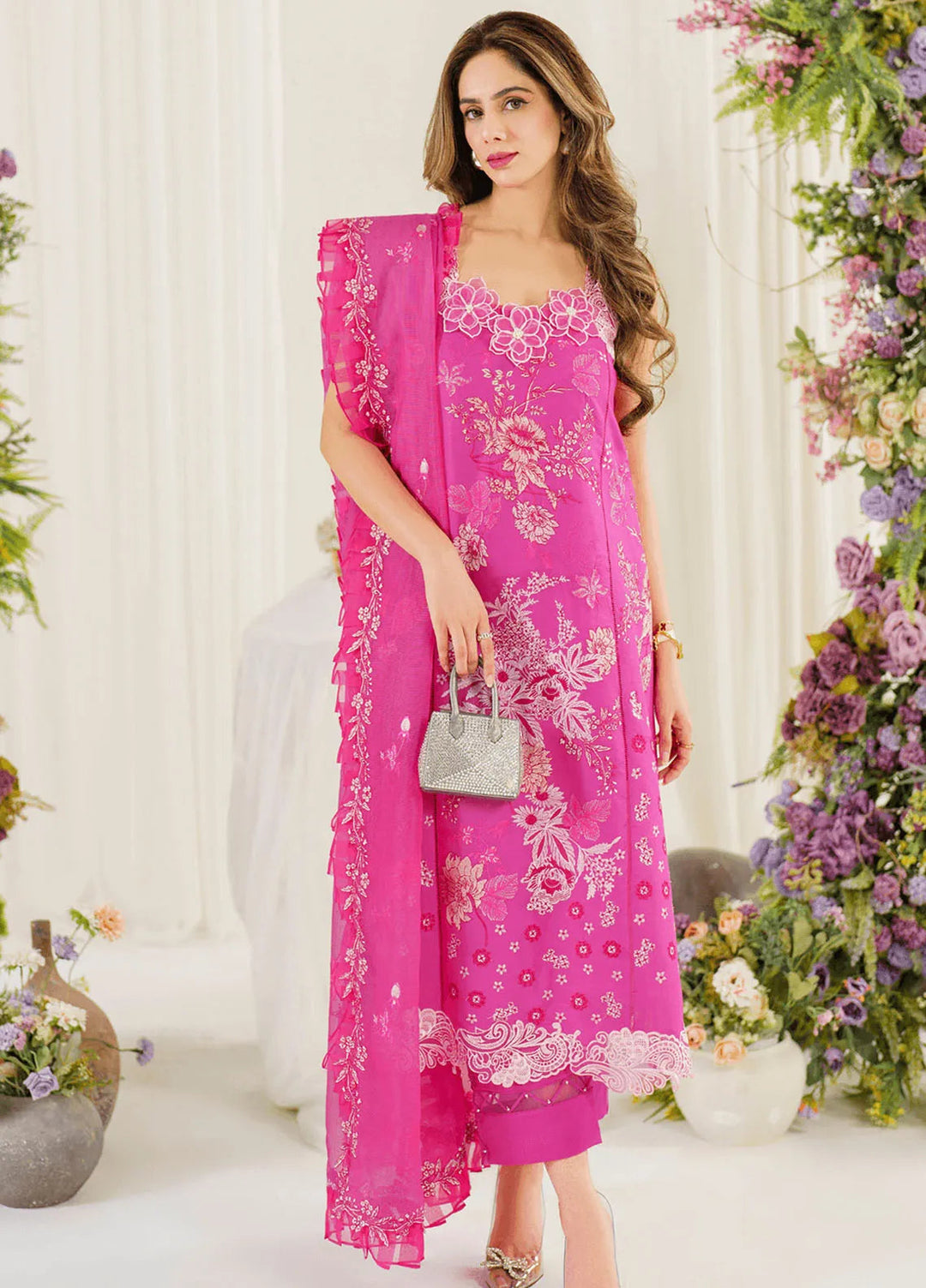 Pretty In Pink By Asifa And Nabeel Embroidered Lawn Suit Unstitched 3 Piece AN24L PP-2 Carnation - Summer Collection