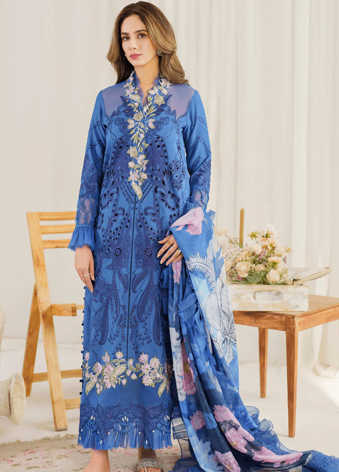 Pretty In Pink By Asifa And Nabeel Embroidered Lawn Suit Unstitched 3 Piece AN24L PP-4 Peri Winkle - Summer Collection