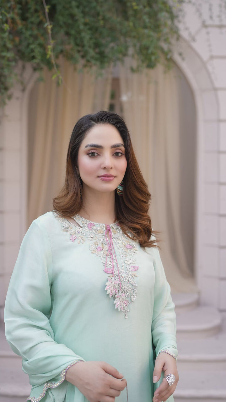 Lumi Luxury by Fajr Khan RTW Hand work Sheesha Silk 3 Piece Cyme - Festive Collection