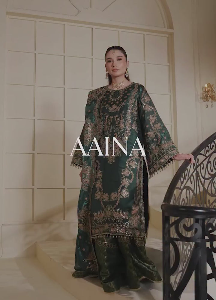 Aaina by Alizeh Unstitched Embroidered Sheesha Silk 3 Piece Suit AF26UASS D-11 GOTA - Festive Collection