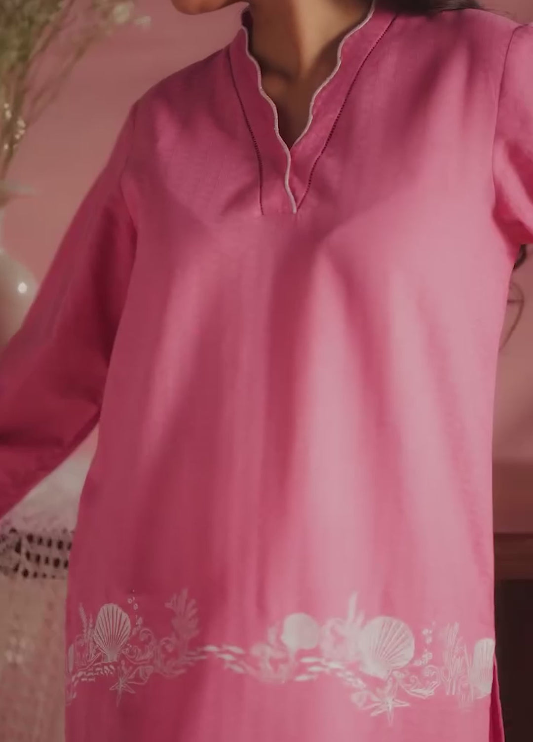 Sahar Women Embroidered Dobby 2 Piece Suit Pink Petal - Casual Collection