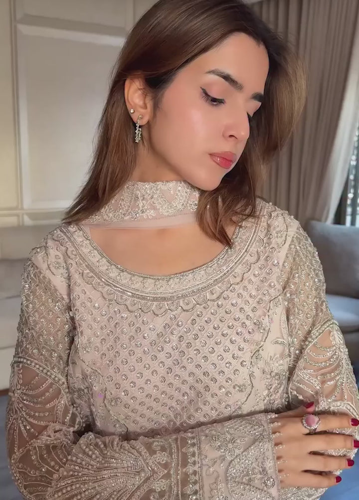Afsany by Zariya RTW Embroidered Bareeze Net 3 Piece Suit BLUSH ZB50032 Festive Collection
