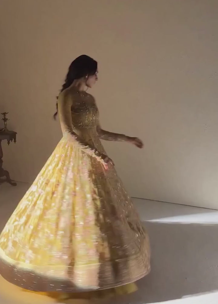 Vera Unstitched Embroidered Net 4 Piece Suit VR26UWF Marigold Mustard - Wedding Collection