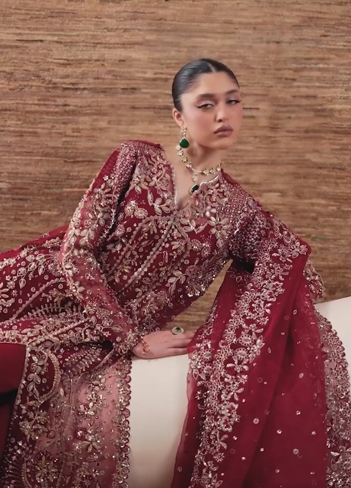Starlet Jewels by Emaan Adeel Unstitched Embroidered Organza 3 Piece Suit EA26USF Ruby Veil - Wedding Collection