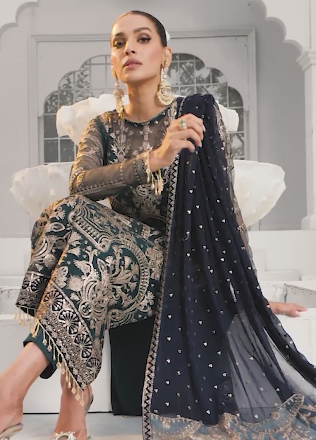 Zarif Embroidered Net Suits Unstitched 3 Piece ZR25UF ZDL-09 Meadow - Luxury Collection