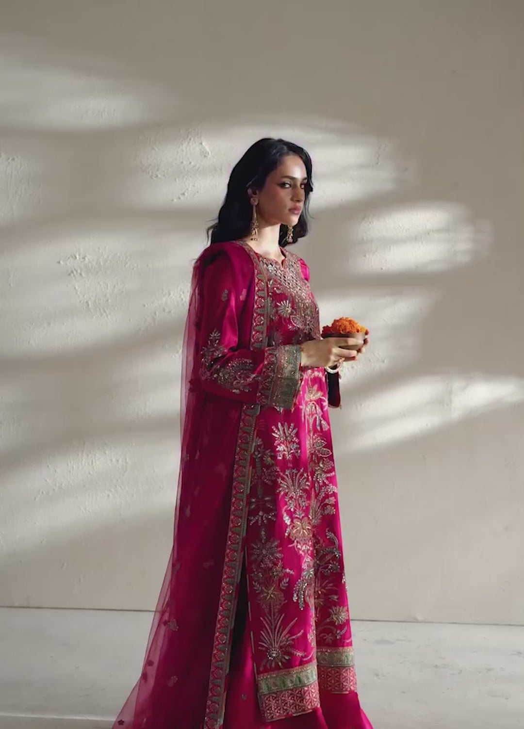 Vera Unstitched Embroidered Silk 3 Piece Suit VR26UWF Ada Magenta Shirt - Wedding Collection