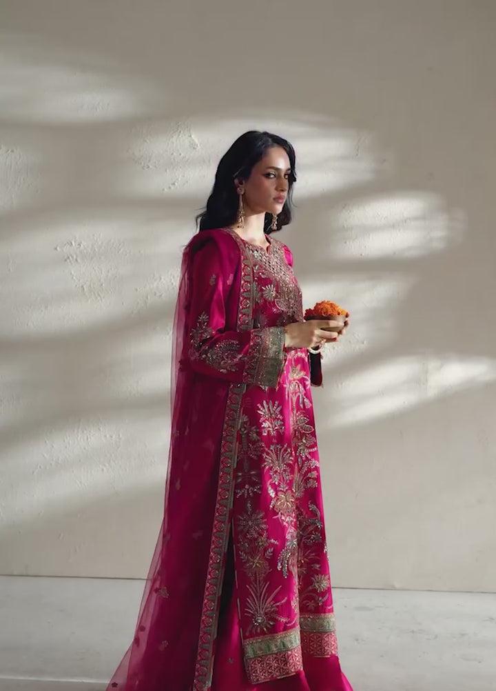 Vera Unstitched Embroidered Silk 3 Piece Suit VR26UWF Ada Magenta Shirt - Wedding Collection