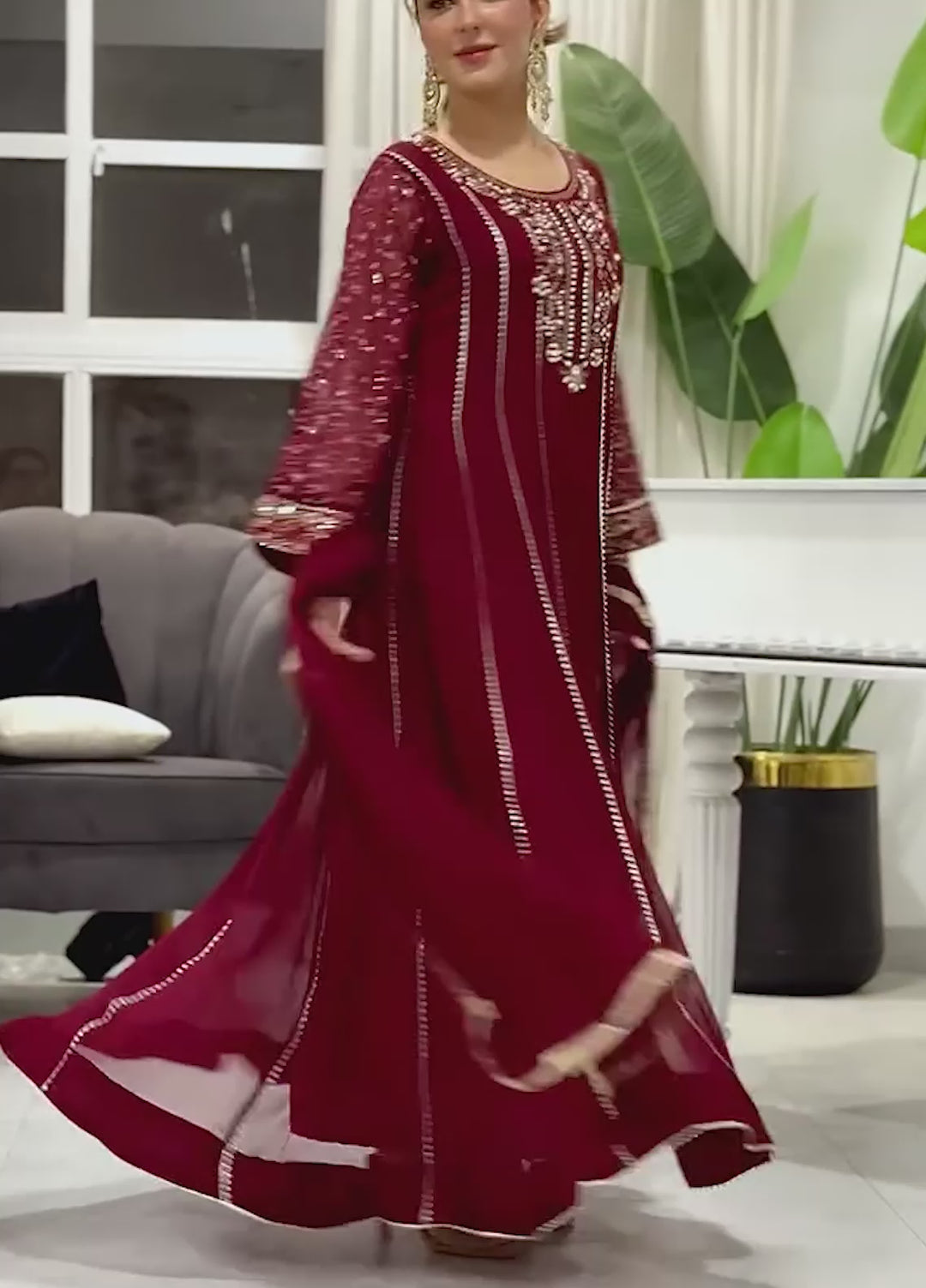 Rasm e Henna by Al Siyaab RTW Embroidered Chiffon 3 Piece Suit Raani Maroon - Festive Collection