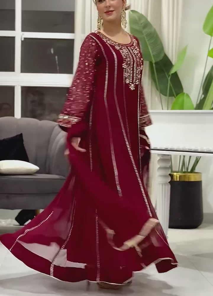 Rasm e Henna by Al Siyaab RTW Embroidered Chiffon 3 Piece Suit Raani Maroon - Festive Collection