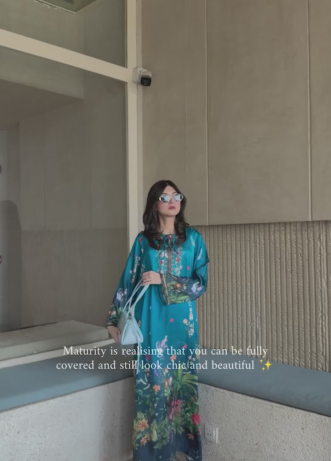 Essential Edit by Raum by Sarb RTW Printed Charmeuse Silk Kaftaan Suit RS26REE ED-01 Peacock Blue - Casual Collection