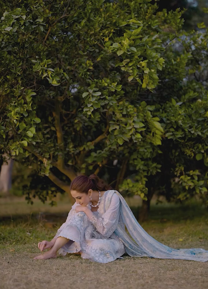 Elaf Premium Unstitched Embroidered Luxury Lawn 3 Piece Suit EL26UPL ELY-12 SKY BLISS - Summer Collection