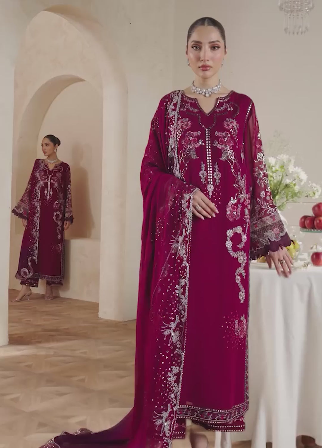 Amaya by Nureh Unstitched Embroidered Chiffon 4 Piece Suit NU26UCA AM-40 - Festive Collection