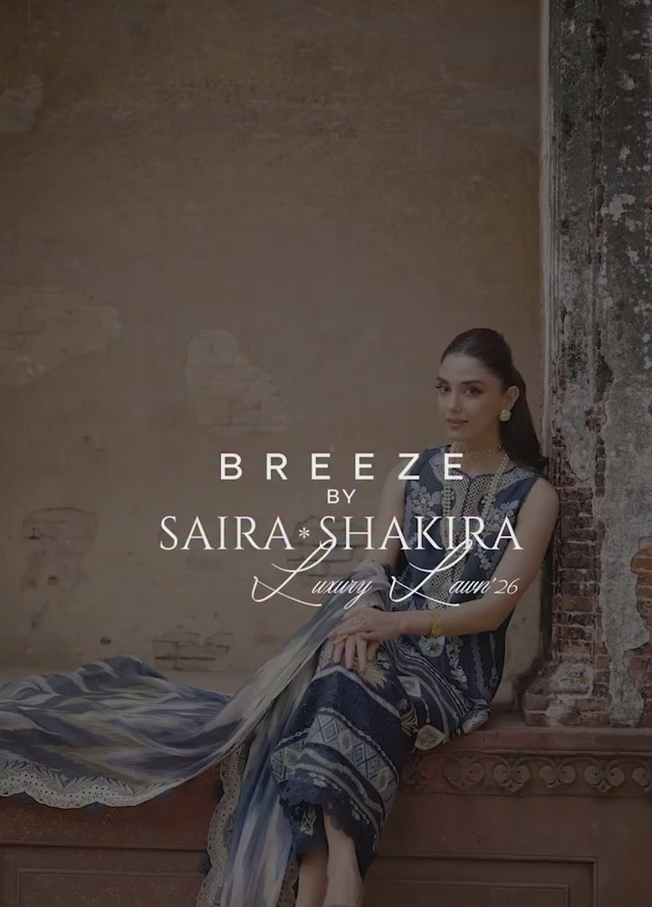 Saira Shakira Unstitched Embroidered Lawn 3 Piece Suit SSR26ULE SS-008B - Eid Collection