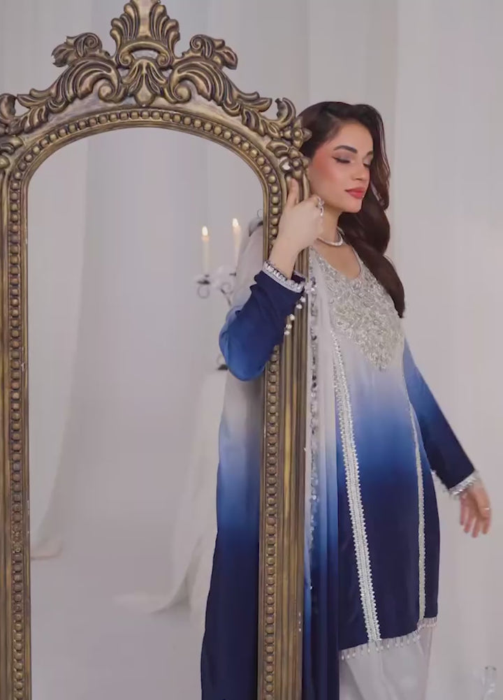 Afsana e Noor by Ibraysha RTW Embroidered Silk 3 Piece Suit Surmai Sham - Festive Collection