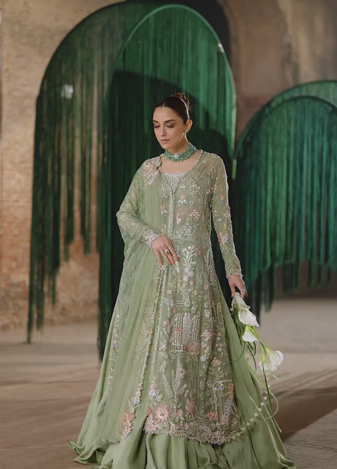Crimson Unstitched Embroidered Poly Net 3 Piece Suit CR26UW D-5 Matwali Mint - Festive Collection
