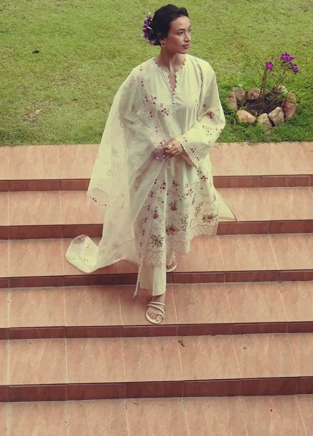 Cross Stitch Unstitched Embroidered Lawn 3 Piece Suit CS26ULE Caramel Cream - Eid Collection