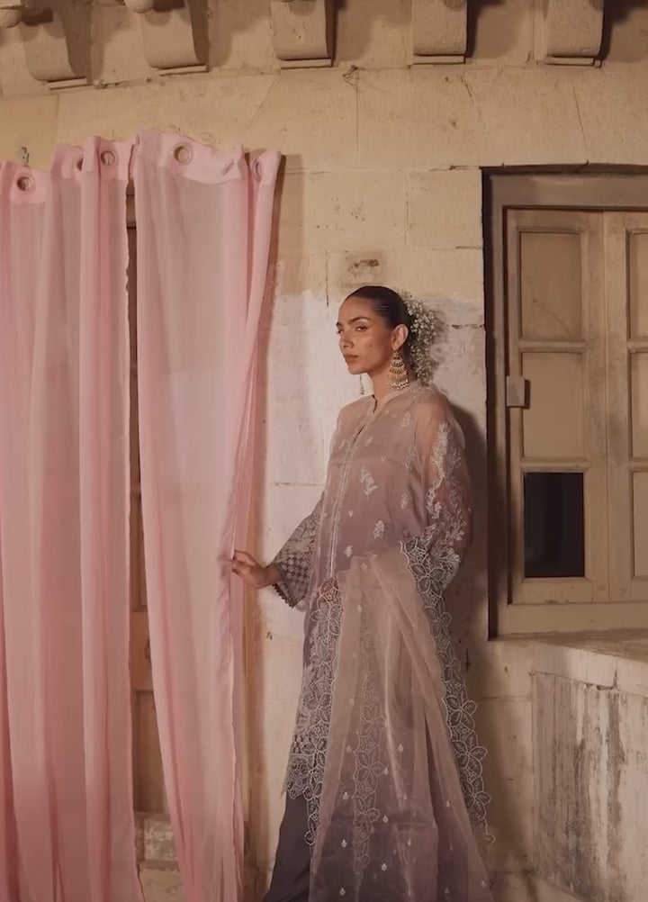 Sahar Unstitched Embroidered Organza Sepia Soiree 4 Piece Suit SS1-26-FE-08 - Summer Collection