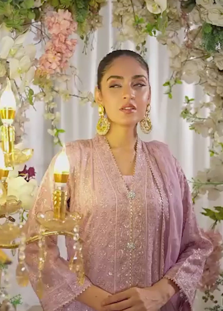 Rasm e Henna by Al Siyaab RTW Embroidered Chiffon 3 Piece Suit Noor e Nazakat Lavender - Festive Collection